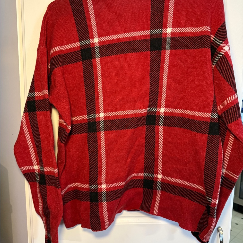 Tahari Red and Black Plaid Sweater